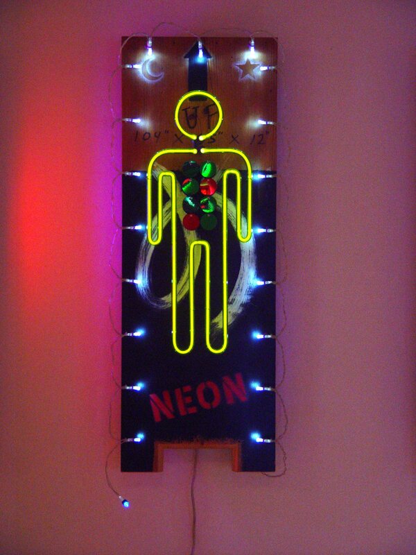 Michael Flechtner, ‘Little Green Man’, 2012, Mixed Media, Neon & Mixed-media on wood panel, LA Artcore