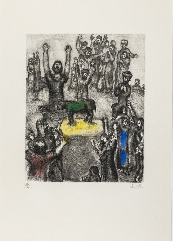Marc Chagall, ‘Le Veau d’Or (see Cramer 30)’, 1958, Print, Etching with extensive hand-colouring in watercolour, Forum Auctions