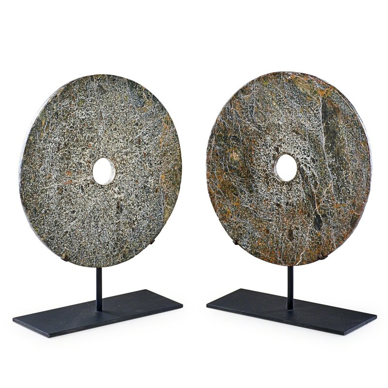 ‘Pair of Chinese Jade Bi-Discs’, Design/Decorative Art, Jade, ebonized iron, Rago/Wright/LAMA/Toomey & Co.