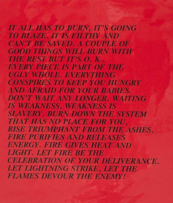 Jenny Holzer, ‘Burn, "Inflammatory Essay" (from Documenta 1982)’, 1982, Print, Offset Lithograph, Caviar20