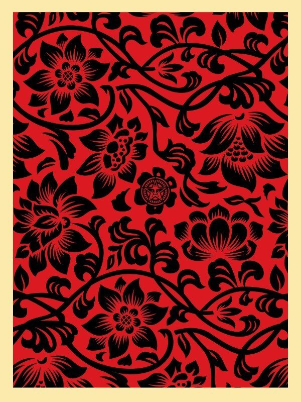 Shepard Fairey, ‘Floral takeover black red’, 2017, Screenprint on paper, Rudolf Budja Gallery