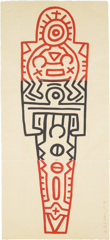 Keith Haring, ‘Totem’, 1989, Print, Woodcut in black and red, on three sheets of Inshu-Kozu Japanese paper, the full sheets., Phillips