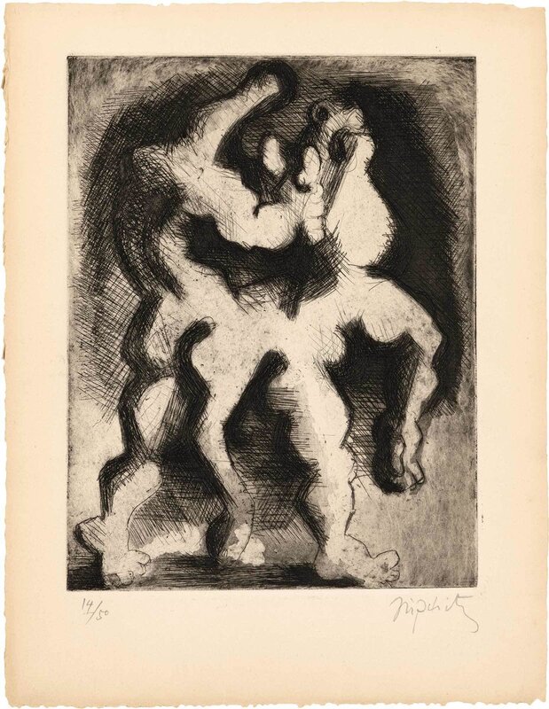 Jacques Lipchitz, ‘Theseus And The Minotaur’, 1943, Print, Etching, aquatint and drypoint on cream wove paper, Doyle