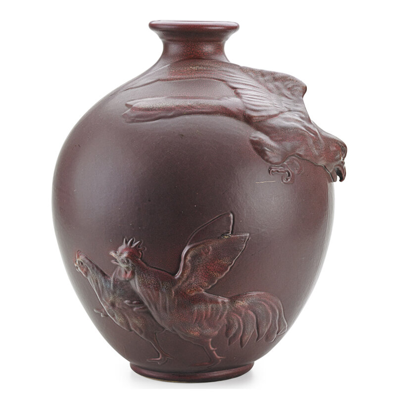 Weller Pottery, ‘Weller, Rare And Large Fru-Russett Vase With Eagle, Rooster, And Hen, Zanesville, OH’, ca. 1905, Design/Decorative Art, Rago/Wright/LAMA/Toomey & Co.