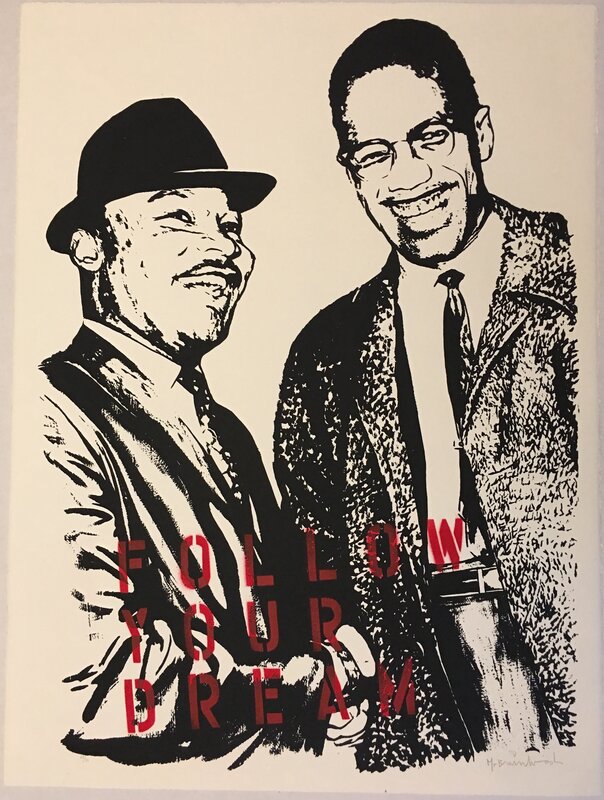 Mr. Brainwash, ‘Follow Your Dream (Martin Luther King Jr. and Malcolm X)’, 2008, Print, Two color screenprint on BFK Rives paper hand finished with spray paint, Puccio Fine Art