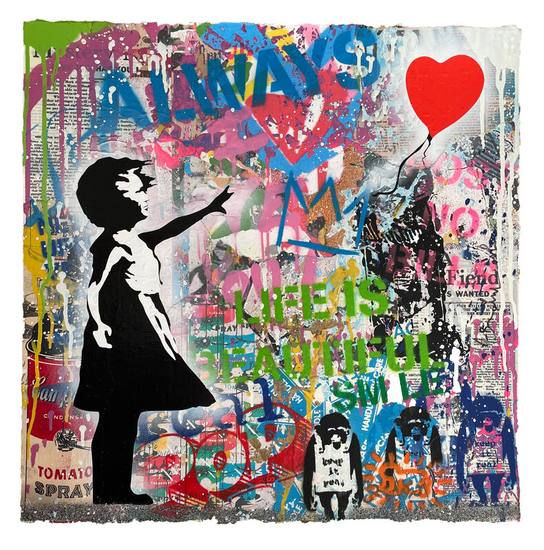 Mr. Brainwash, ‘Balloon Girl’, 2020, Drawing, Collage or other Work on Paper, Screenprint, acrylic, stencil and paper collaged on paper, Artsy x Rago/Wright