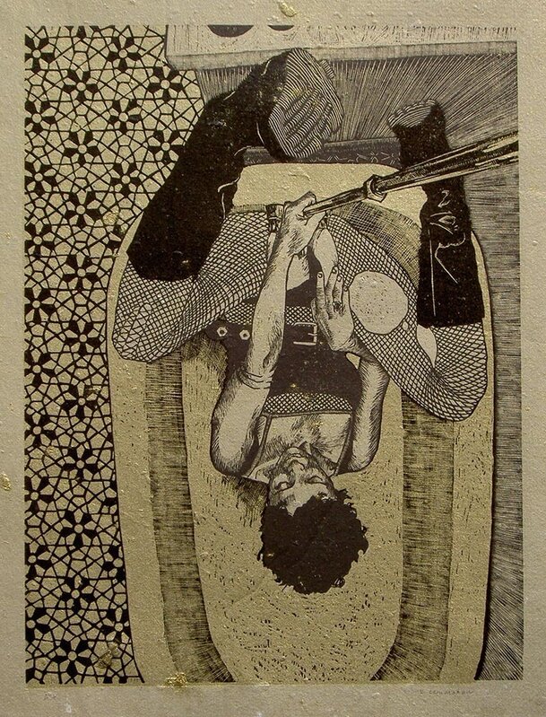 Katie Commodore, ‘Erin in the Tub’, 2008, Drawing, Collage or other Work on Paper, Wood Engraving with Linocut on Handmade Dieu Donne Paper, Framed, The Untitled Space