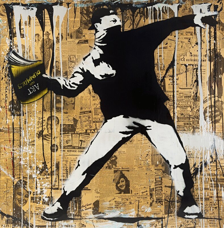 Mr. Brainwash, ‘Banksy Thrower’, 2013, Mixed Media, Stencil and mixed media on collage, Tate Ward Auctions