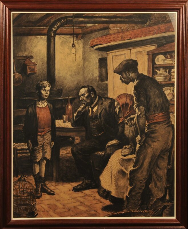 Amos Sewell, ‘Three Men Questioning Boy’, Painting, Charcoal and Red Wash, The Illustrated Gallery