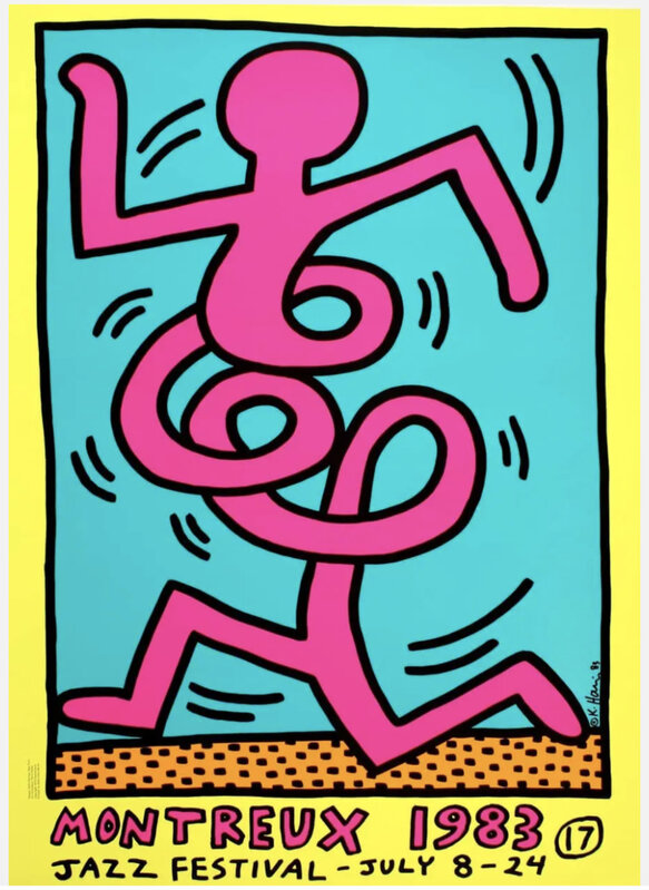Keith Haring, ‘Montreux Jazz Festival, 1983 (Yellow)’, 1983, Print, Lithograph in colours with text, Hang-Up Gallery