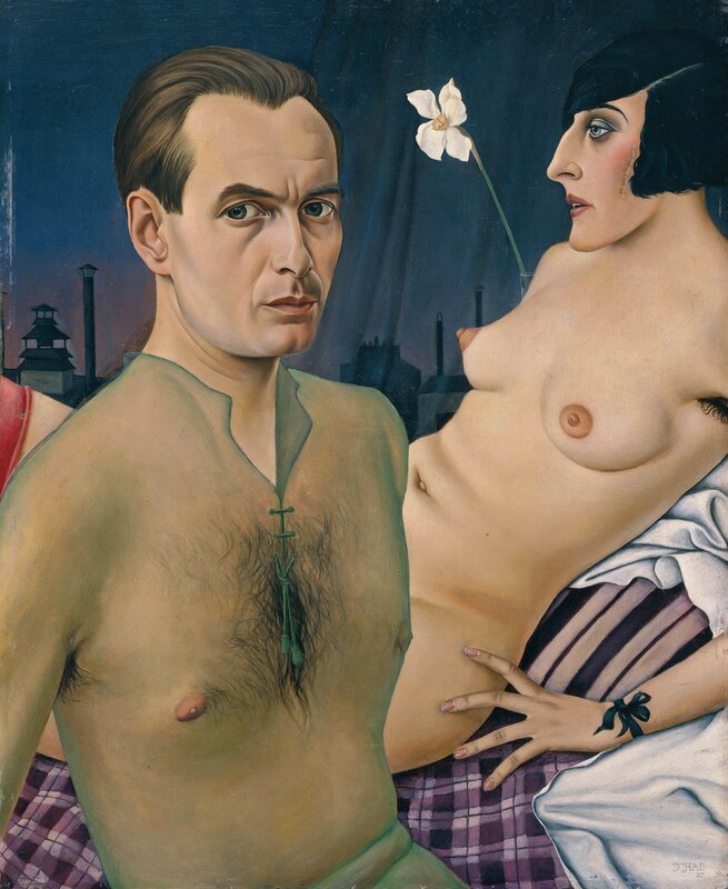 Christian Schad, ‘Self-Portrait (Selbstbildnis mit Modell)’, 1927, Painting, Oil on wood, Los Angeles County Museum of Art
