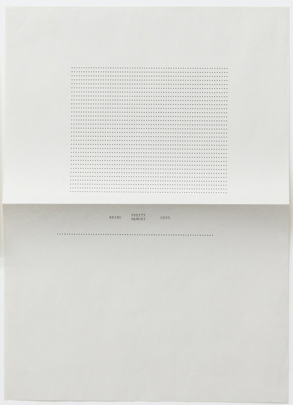 Sue Tompkins, ‘Untitled (Text reads: Being Pretty Memory Less)’, 2012, Drawing, Collage or other Work on Paper, Typewritten text on newsprint paper, Micky Schubert