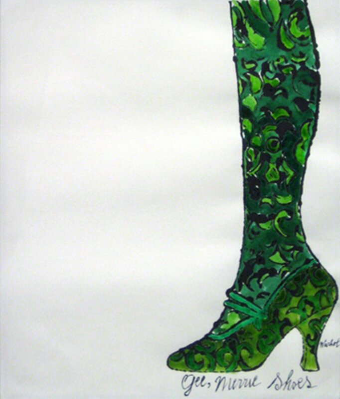 Andy Warhol, ‘Gee, Merrie Shoes (Green)’, 1956, Drawing, Collage or other Work on Paper, Unique offset lithograph & watercolor on Mohawk paper, Collectors Contemporary
