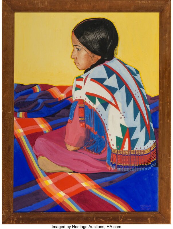 Winold Reiss, ‘Stealing One After the Other, Achcóyecamosaki’, Painting, Gouache and pastel on boar, Heritage Auctions