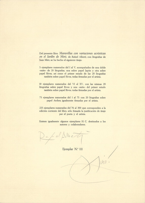 Joan Miró, ‘Maravillas con Varaciones Acrósticas en el Jardìn de Miró’, 1975, Print, Lithograph, ArtWise