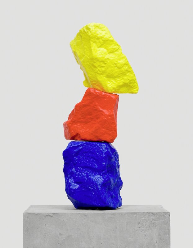 Ugo Rondinone, ‘small blue red yellow mountain’, 2014, Sculpture, Stone, paint, threaded rod, pedestal, Public Art Fund Benefit Auction
