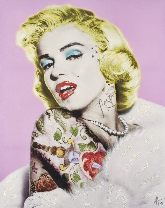 JJ Adams, ‘Marilyn Monroe Tattoo’, 2014, Mixed Media, Diamond dust and mixed media on canvas, Tate Ward Auctions