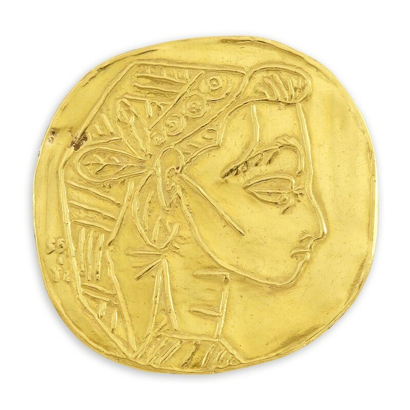Pablo Picasso, ‘PROFIL DE JACQUELINE (SEE A.R. 309)’, conceived in 1956 and executed after 1967, Design/Decorative Art, 23 kt. gold medallion, Doyle