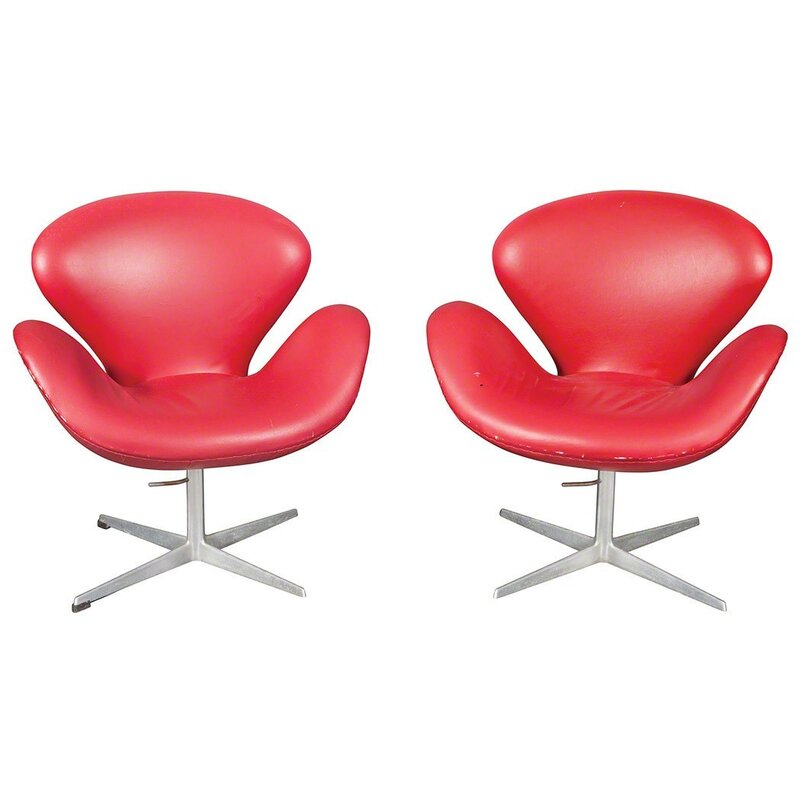 Arne Jacobsen, ‘Pair of Arne Jacobsen Upholstered Aluminum and Chrome Plated Steel Swan Chairs’, Design/Decorative Art, Doyle