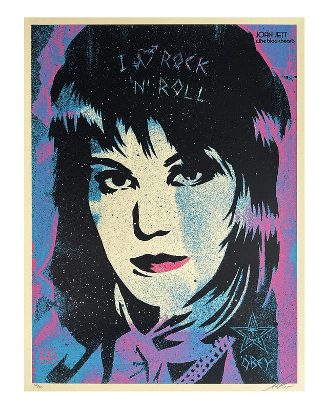 Shepard Fairey, ‘'I Love Rock N' Roll 33 1/3' (Joan Jett)’, 2015, Print, Screen print on cream, Speckletone fine art paper., Signari Gallery