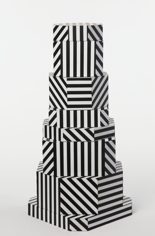 Oeuffice, ‘"Ziggurat Tower" set of stacking boxes, Black Stripes edition’, 2012, Design/Decorative Art, Wood box inlaid with acrylic and solid stained wood, Carwan Gallery