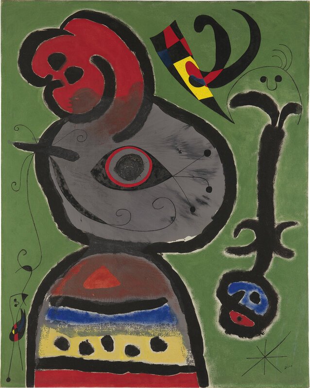 Joan Miró, ‘Paysan catalan inquiet par le passage d'un vol d'oiseaux’, 1952, Painting, Oil on canvas, Phillips