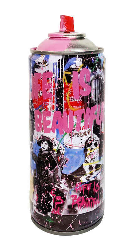 Mr. Brainwash, ‘'Just Kidding, 2020' (pink) Spray Can’, 2020, Sculpture, Spray paint can (empty), hand-finished in pink paint splatter by the artist.  Comes with black display box., Signari Gallery