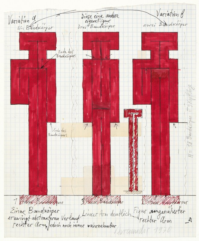 Joannis Avramidis, ‘Orthogonale Bandfiguren, Proportionsstudie Entwurf’, 1970, Drawing, Collage or other Work on Paper, Graphite pen, essence pen and fiber pen on squared paper, Galerie Crone
