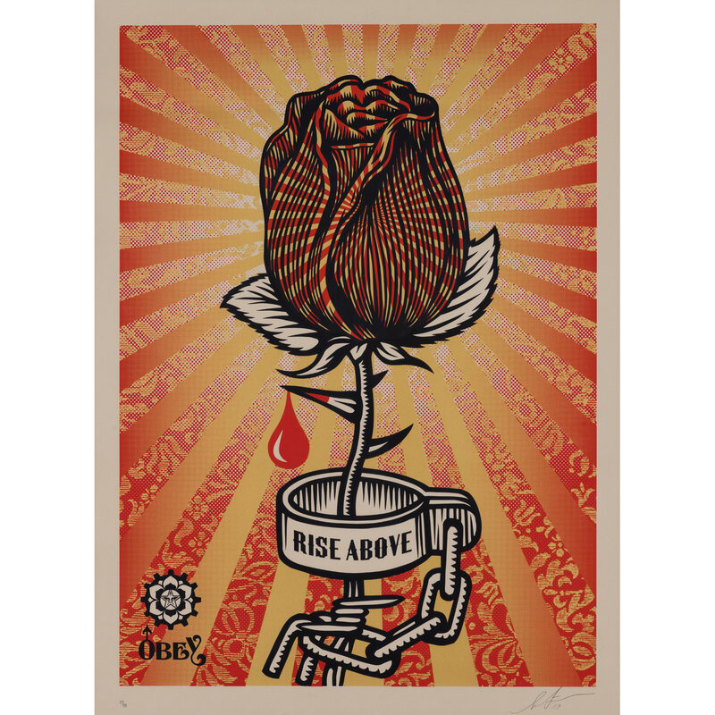 Shepard Fairey, ‘Rose Shackle’, 2019, Print, Screen print in three colors on coton paper Archival paper with Hand-Deckled Edges, all margins, PIASA