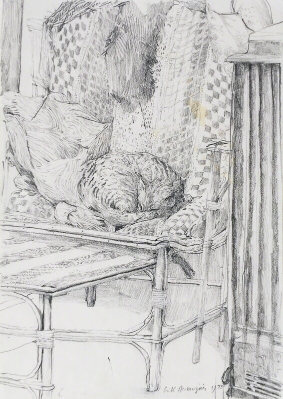 Erik Desmazières, ‘Chat endormi’, 1985, Drawing, Collage or other Work on Paper, Conte Crayon, Childs Gallery