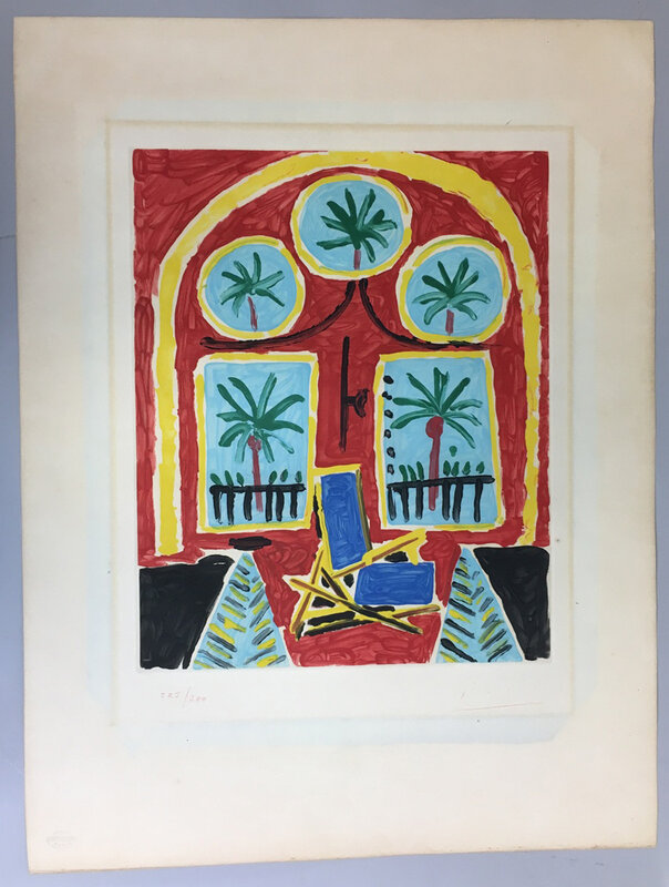 Pablo Picasso, ‘Intérieur Rouge avec Transatlantique Bleu’, 1959-60, Print, Color aquatint on Rives paper with watermark, Skinner