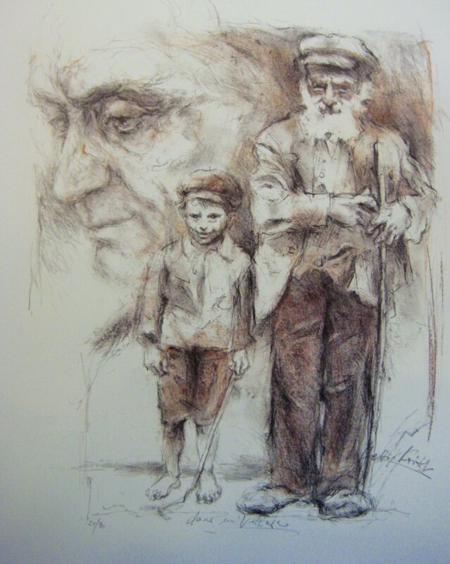 Hetty Krist, ‘Dans un Village - Grandfather and Grandson’, 2002, Print, Lithograph, Galerie AM PARK