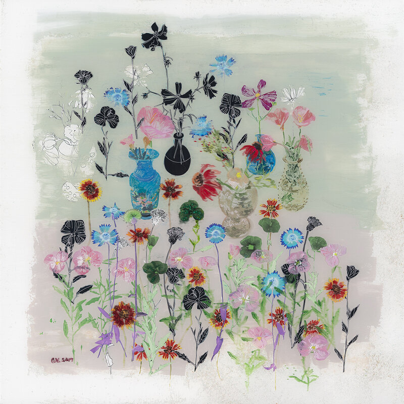 Gail Norfleet, ‘Fairy Princess Garden’, 2019, Painting, Acrylic, collage, and glitter on Lucite panel, Valley House Gallery & Sculpture Garden
