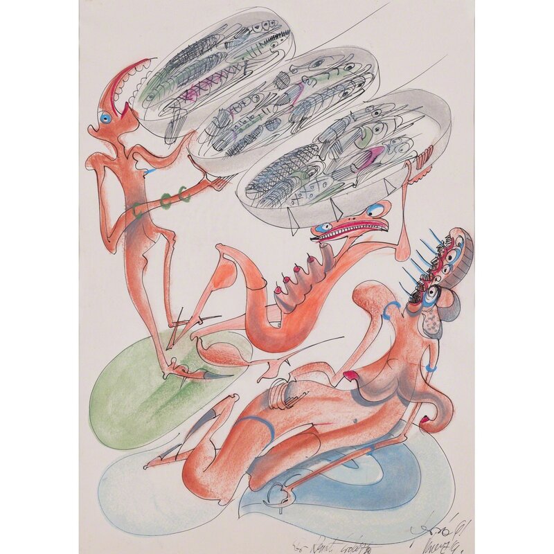 Erró, ‘Untitled’, 1961, Drawing, Collage or other Work on Paper, China ink and pastels on paper, PIASA