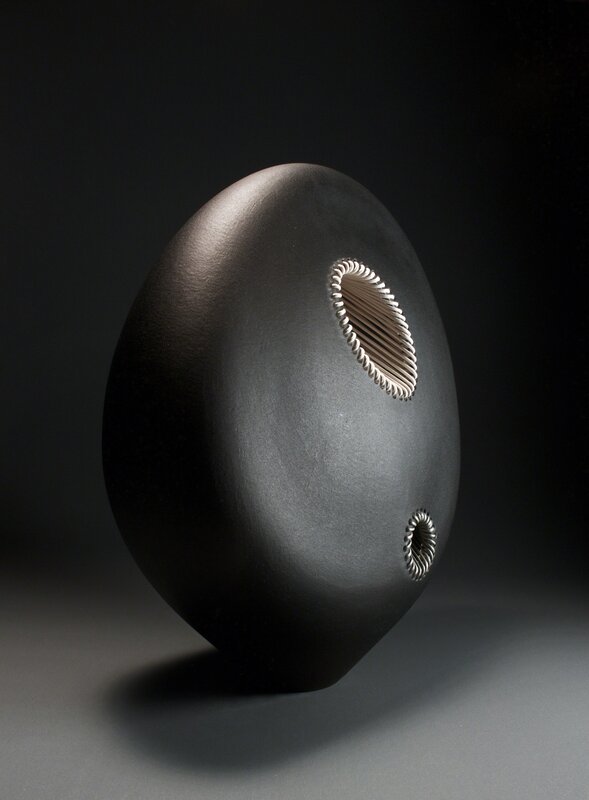 Gerald Vatrin, ‘Coulisse III’, Sculpture, Black blown glass, white/grey leather, Galerie Gosserez