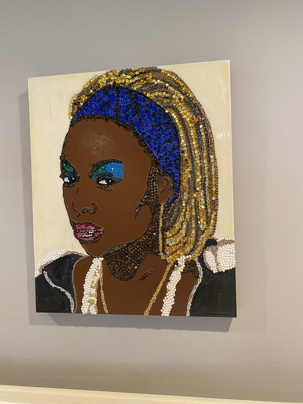 Mickalene Thomas, ‘portrait of a lady blue’, 2007, Painting, Acrylic, beads, sequins, glitter on panel, John Wolf Art Advisory & Brokerage 