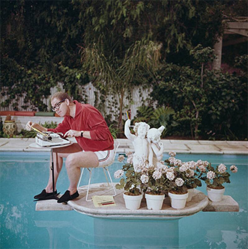 Slim Aarons, ‘Working On Water, 1962: Stan Freberg working in his swimming pool’, 1962, Photography, C-Print, Staley-Wise Gallery