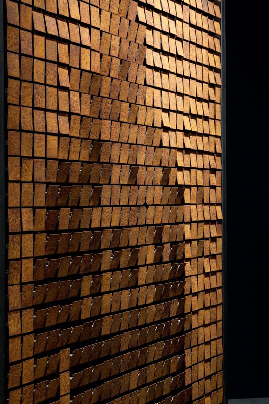 Daniel Rozin, ‘Rust Mirror’, 2010, Sculpture, 768 oxidized steel tiles, motors, control electronics, video camera, custom software, microcontroller, bitforms gallery
