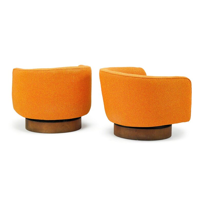 Milo Baughman, ‘Pair of tilt-swivel lounge chairs’, 1970s, Design/Decorative Art, Stained oak, upholstery, Rago/Wright/LAMA/Toomey & Co.
