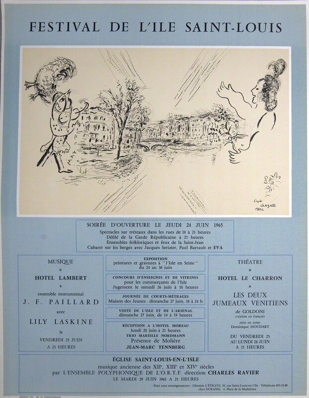 Marc Chagall, ‘Festival De L'Ile Saint-Louis’, 1965, Ephemera or Merchandise, Lithograph, ArtWise