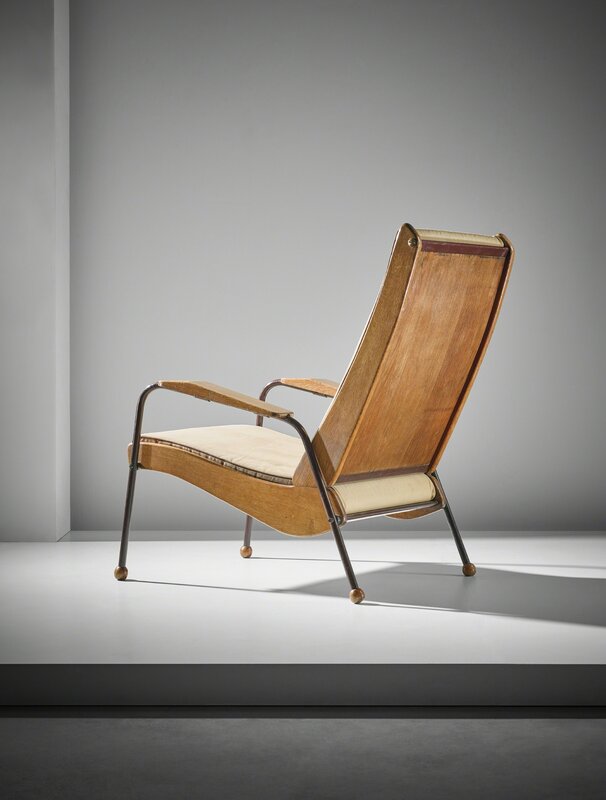 Jean Prouvé, ‘Rare 'Visiteur' armchair, type FV. 12’, 1948, Design/Decorative Art, Oak, oak plywood, painted steel, painted tubular steel, brass, fabric, Phillips