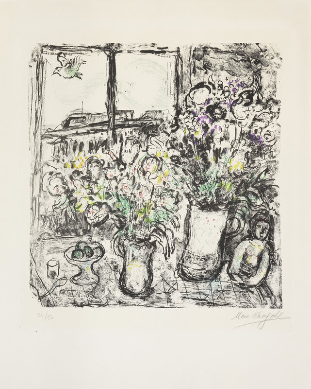 Marc Chagall, ‘Fleurs devant la fenêtre’, 1967, Print, Org. lithograph on Vélin d'Arches-paper, Galerie Raphael
