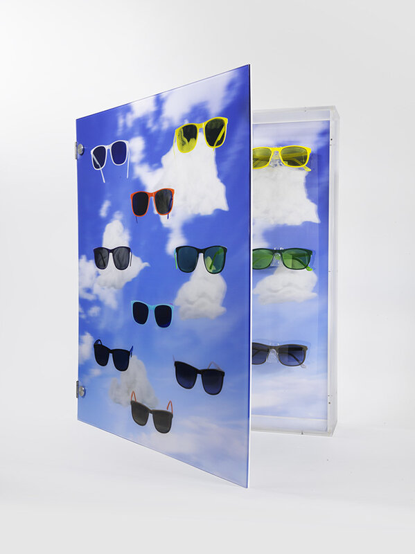 Vik Muniz, ‘HAPPY VIEW’, 2015, 2 lenticular prints, 9 pairs of artist-designed sunglasses, custom acrylic case, LizWorks