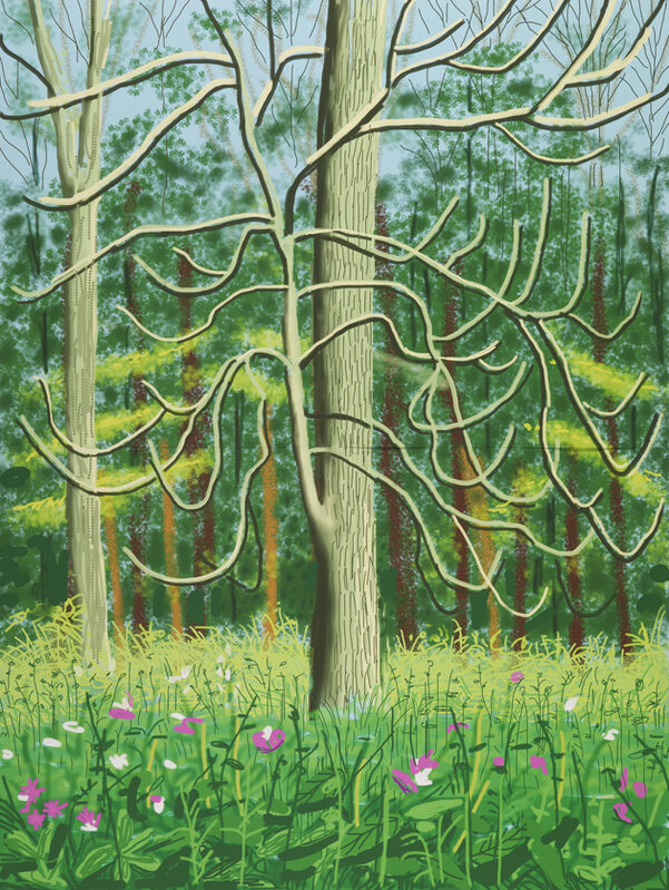 David Hockney, ‘The Arrival of Spring in Woldgate, East Yorkshire in 2011’, 2011, Print, IPad drawing printed on four sheets of paper, mounted on four sheets of Dibond, DELAHUNTY