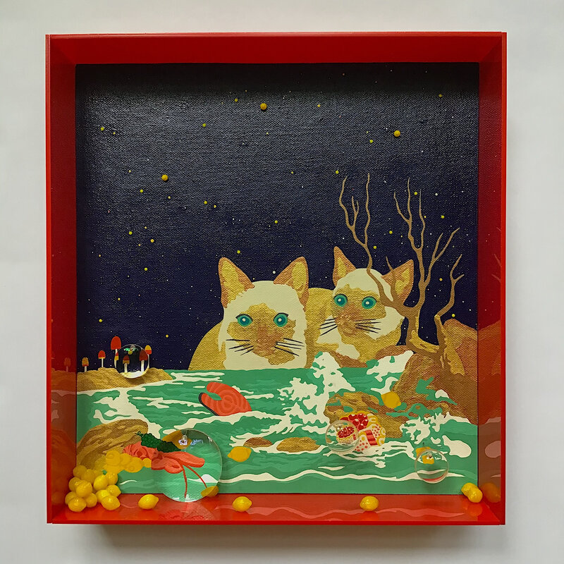 Erica Rosenfeld, ‘WELCOME TO THE REVERIE FOREST II’, 2020, Mixed Media, Acrylic on canvas, glass beads, and glass lenses with acrylic frame, Traver Gallery