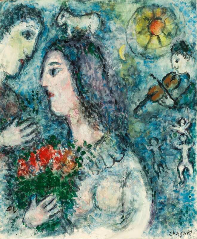 Marc Chagall, ‘Profil au bouquet’, 1981, Drawing, Collage or other Work on Paper, Tempera and gouache on hardboard, David Benrimon Fine Art