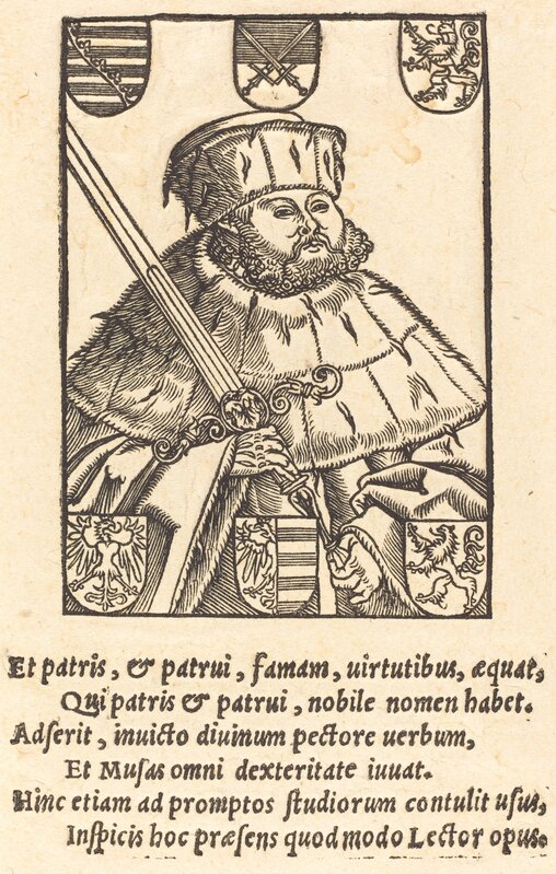 After Lucas Cranach the Younger, ‘John Frederic the Magnanimous, in Electoral Robes [left]’, Print, Woodcut, National Gallery of Art, Washington, D.C.