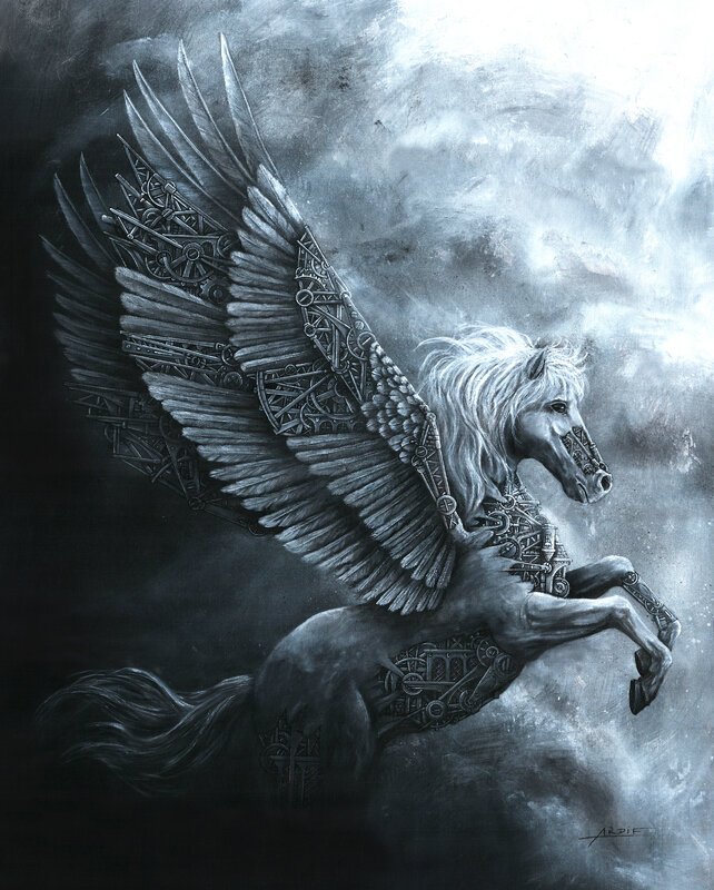 Ardif, ‘Pegasus Mechanimal’, 2021, Painting, Acrylics on canvas, mounted in shadow gap, Pretty Portal