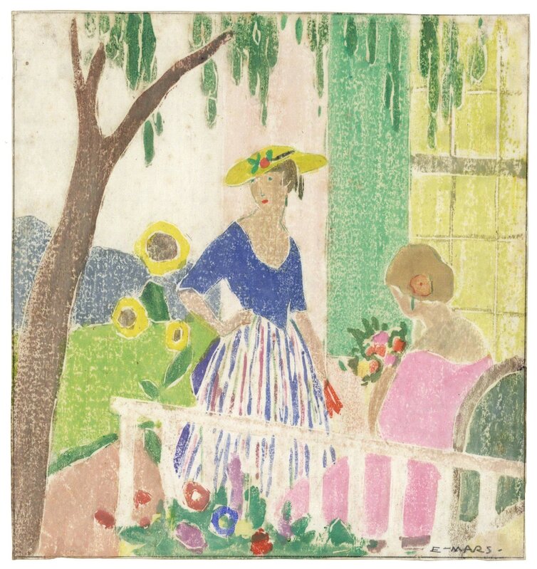 Ethel Mars, ‘In the Garden.’, ca. 1916, Print, White-line color woodcut, The Old Print Shop, Inc.