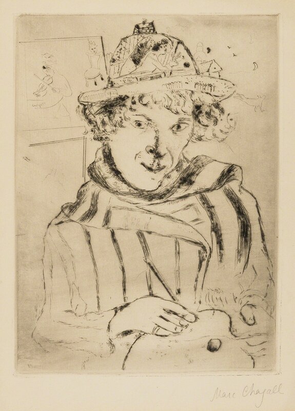 Marc Chagall, ‘Self Portrait with Decorated Hat (Cramer 10)’, 1928, Print, Drypoint, Forum Auctions